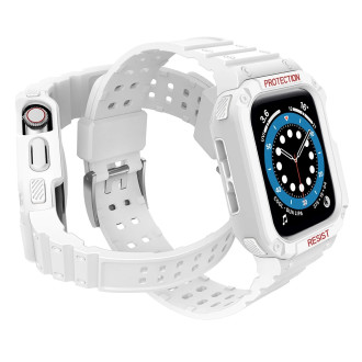 Protect Strap Band with Case for Apple Watch 9 / 8 / 7 / 6 / 5 / 4 / 3 / 2 / SE / SE2 (41 / 40 / 38mm) Case Armored Cover for Watch White