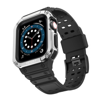 Protect Strap Band with Case for Apple Watch 9 / 8 / 7 / 6 / 5 / 4 / 3 / 2 / SE / SE2 (41 / 40 / 38mm) Case Armored Cover for Watch Black / Silver