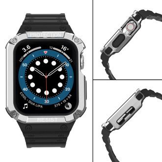 Protect Strap Band with Case for Apple Watch 9 / 8 / 7 / 6 / 5 / 4 / 3 / 2 / SE / SE2 (41 / 40 / 38mm) Case Armored Cover for Watch Black / Silver