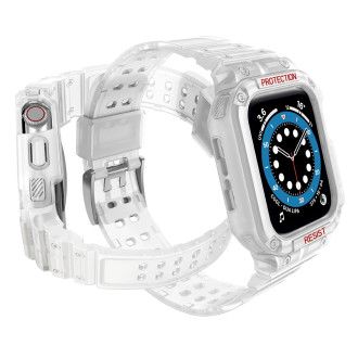 Protect Strap Band with Case for Apple Watch 9 / 8 / 7 / 6 / 5 / 4 / 3 / 2 / SE / SE2 (41 / 40 / 38mm) Case Armored Cover for Watch Transparent
