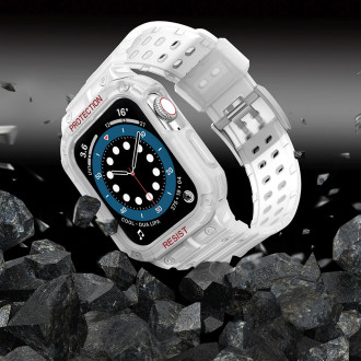 Protect Strap Band with Case for Apple Watch 9 / 8 / 7 / 6 / 5 / 4 / 3 / 2 / SE / SE2 (41 / 40 / 38mm) Case Armored Cover for Watch Transparent