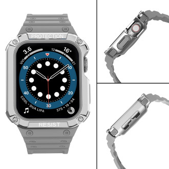 Protect Strap Band with Case for Apple Watch 9 / 8 / 7 / 6 / 5 / 4 / 3 / 2 / SE / SE2 (41 / 40 / 38mm) Case Armored Cover for Watch Gray / Silver