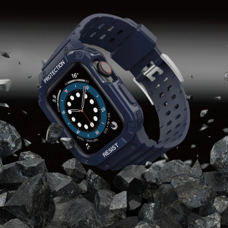 Protect Strap Band with Case for Apple Watch 9 / 8 / 7 / 6 / 5 / 4 / 3 / 2 / SE / SE2 (41 / 40 / 38mm) Case Armored Cover for Watch Blue