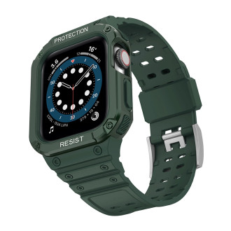 Protect Strap Band with Case for Apple Watch 9 / 8 / 7 / 6 / 5 / 4 / 3 / 2 / SE / SE2 (41 / 40 / 38mm) Case Armored Cover for Watch Green