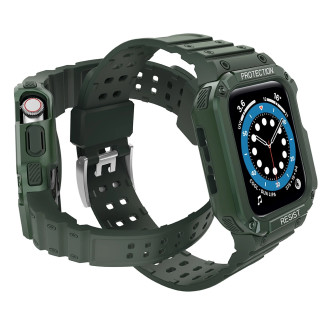 Protect Strap Band with Case for Apple Watch 9 / 8 / 7 / 6 / 5 / 4 / 3 / 2 / SE / SE2 (41 / 40 / 38mm) Case Armored Cover for Watch Green