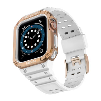 Protect Strap Band Wristband with Case for Apple Watch 9 / 8 / 7 / 6 / 5 / 4 / 3 / 2 / SE / SE2 (41 / 40 / 38mm) Case Armored Cover for Watch White /