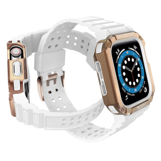 Protect Strap Band Wristband with Case for Apple Watch 9 / 8 / 7 / 6 / 5 / 4 / 3 / 2 / SE / SE2 (41 / 40 / 38mm) Case Armored Cover for Watch White /