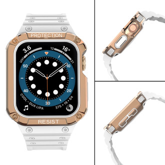 Protect Strap Band Wristband with Case for Apple Watch 9 / 8 / 7 / 6 / 5 / 4 / 3 / 2 / SE / SE2 (41 / 40 / 38mm) Case Armored Cover for Watch White /