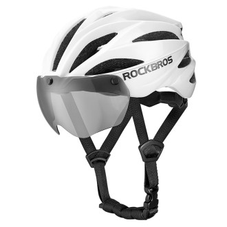 Rockbros Bike Helmet with Visor, Detachable UV Protective Goggles, Unisex, Matte - White