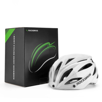 Rockbros Bike Helmet with Visor, Detachable UV Goggles, Unisex, Glossy - White