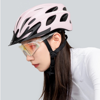 Rockbros Bike Helmet with Visor, Detachable UV Goggles, Detachable Visor, Unisex - Pink