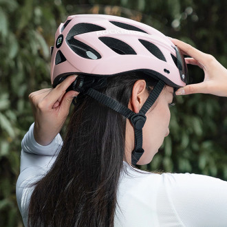 Rockbros Bike Helmet with Visor, Detachable UV Goggles, Detachable Visor, Unisex - Pink