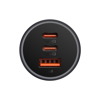 Baseus Golden Contactor Pro nabíječka do auta USB-A + 2x USB-C 65W tmavě šedá (CGJP010013)