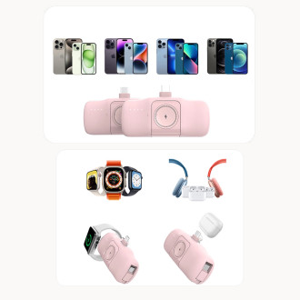 Wozinsky WF16-YCS 5000mAh 15W USB-C Mini Power Bank with Built-in USB-C Cable and Apple Watch Charger - Pink