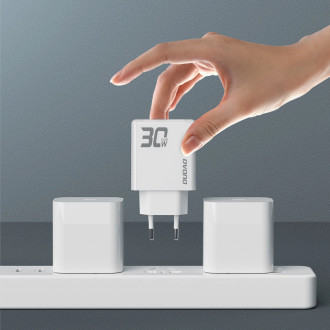 GaN Dudao A30EUT 30W USB-A / USB-C Wall Charger + USB-C - USB-C Cable - White