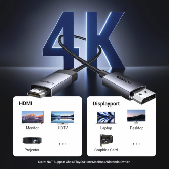 Ugreen DP119 DisplayPort / HDMI 4K 60Hz kabel 1m - šedý