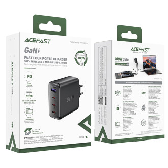 Acefast A94 GaN2 USB-A / 3x USB-C PD 100W network charger - black