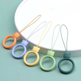 A silicone lanyard for a phone bear ring on a finger skyblue