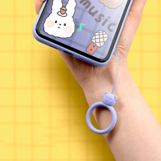 A silicone lanyard for a phone bear ring on a finger skyblue