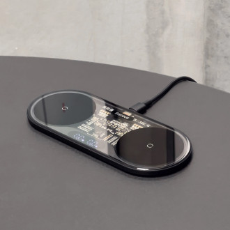 [RETURNED ITEM] Baseus Digital LED Display dual wireless charger with digital display 20W black (WXSX010101)