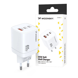 Wozinsky CGWCW 65W USB-A / 2 x USB-C GaN nástěnná nabíječka - bílá