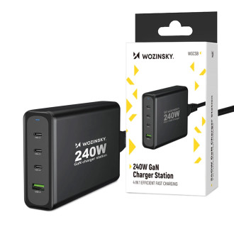 Wozinsky WGCSB 240W GaN nástěnná nabíječka USB-A / 3 x USB-C - černá