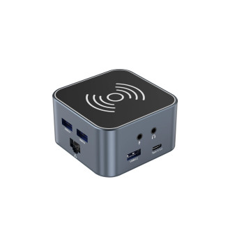 Hub USB-C 12 in 1 Wozinsky WHBC09Y8S multifunctional, with wireless charging function, aluminum, with 15 cm cable - gray