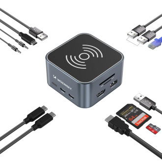 Hub USB-C 12 in 1 Wozinsky WHBC09Y8S multifunctional, with wireless charging function, aluminum, with 15 cm cable - gray