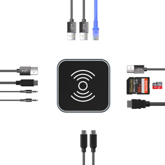 Hub USB-C 12 in 1 Wozinsky WHBC09Y8S multifunctional, with wireless charging function, aluminum, with 15 cm cable - gray