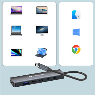 USB-C 6 in 1 Hub Wozinsky WHBC10Y4S Multifunctional, Aluminum, with 25 cm Cable - Gray