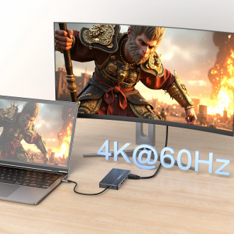 USB-C Hub 14 in 1 Wozinsky WDS03Y5S Multifunctional, Aluminum, for 3 Monitors, with 15 cm Cable - Gray
