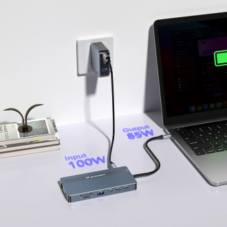 USB-C Hub 14 in 1 Wozinsky WDS03Y5S Multifunctional, Aluminum, for 3 Monitors, with 15 cm Cable - Gray