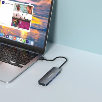 USB-A Hub Wozinsky WHS080YSS 4 x USB-A 3.0 with individual switches, aluminum, with 30 cm cable - gray