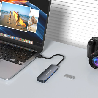 USB-A Hub Wozinsky WHS080YSS 4 x USB-A 3.0 with individual switches, aluminum, with 30 cm cable - gray