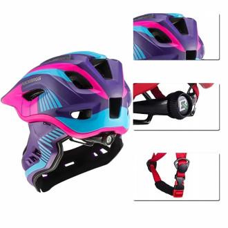 Rockbros TT-32SBPP-S children&#39;s bicycle helmet with detachable chinbar, size S - purple-pink