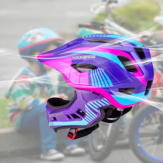 Rockbros TT-32SBPP-S children&#39;s bicycle helmet with detachable chinbar, size S - purple-pink