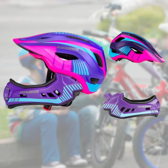 Rockbros TT-32SBPP-S children&#39;s bicycle helmet with detachable chinbar, size S - purple-pink