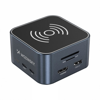 Hub USB-C 12 in 1 Wozinsky WHBC09Y8S multifunctional, with wireless charging function, aluminum, with 15 cm cable - gray