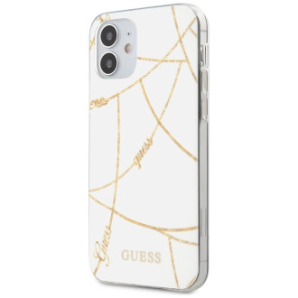 Guess GUHCP12SPCUCHWH iPhone 12 mini 5,4&quot; bílý/bílý pevný obal Gold Chain Collection