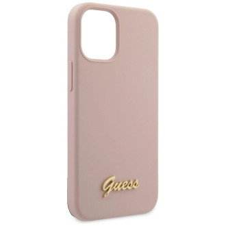 Guess GUHCP12SLSLMGLP iPhone 12 mini 5,4&quot; světle růžový/světle růžový pevný obal Silikonové zlaté logo Script