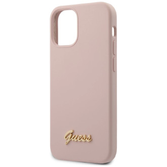 Guess GUHCP12SLSLMGLP iPhone 12 mini 5,4&quot; světle růžový/světle růžový pevný obal Silikonové zlaté logo Script
