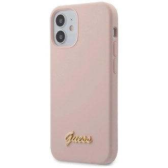 Guess GUHCP12SLSLMGLP iPhone 12 mini 5,4&quot; světle růžový/světle růžový pevný obal Silikonové zlaté logo Script