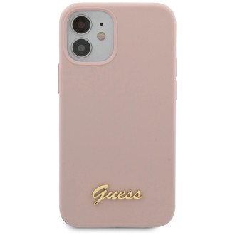 Guess GUHCP12SLSLMGLP iPhone 12 mini 5,4&quot; světle růžový/světle růžový pevný obal Silikonové zlaté logo Script
