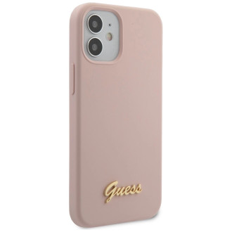 Guess GUHCP12SLSLMGLP iPhone 12 mini 5,4&quot; světle růžový/světle růžový pevný obal Silikonové zlaté logo Script