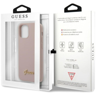 Guess GUHCP12SLSLMGLP iPhone 12 mini 5,4&quot; světle růžový/světle růžový pevný obal Silikonové zlaté logo Script