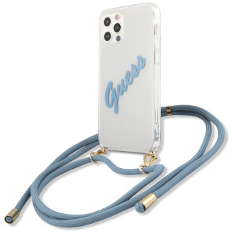 Guess GUHCP12MCRTVSBL iPhone 12/12 Pro 6,1&quot; modro/modré pevné pouzdro Script Vintage