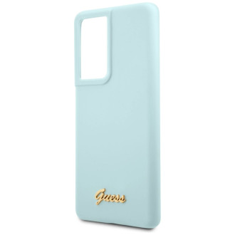 Guess GUHCS21LLSLMGLB S21 Ultra G998 modro/modré pevné pouzdro Silikonové Script Metal Logo
