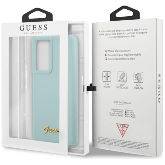 Guess GUHCS21LLSLMGLB S21 Ultra G998 modro/modré pevné pouzdro Silikonové Script Metal Logo