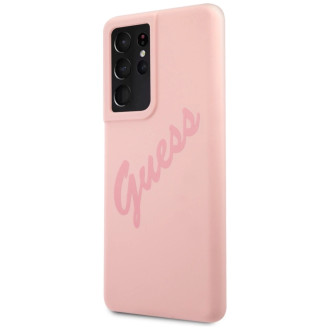 Guess GUHCS21LLSVSPI S21 Ultra G998 růžové/růžové pevné pouzdro Script Vintage