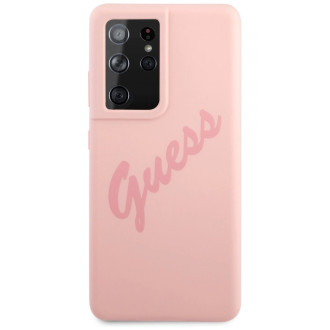 Guess GUHCS21LLSVSPI S21 Ultra G998 růžové/růžové pevné pouzdro Script Vintage